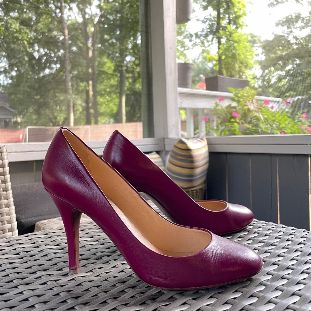 J. Crew Mona Heels, Italian Leather, Size 9, Red Currant